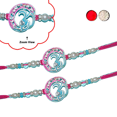 "Stone Studded Rakhi - SR- 9180 A - code053 - (2 RAKHIS) - Click here to View more details about this Product